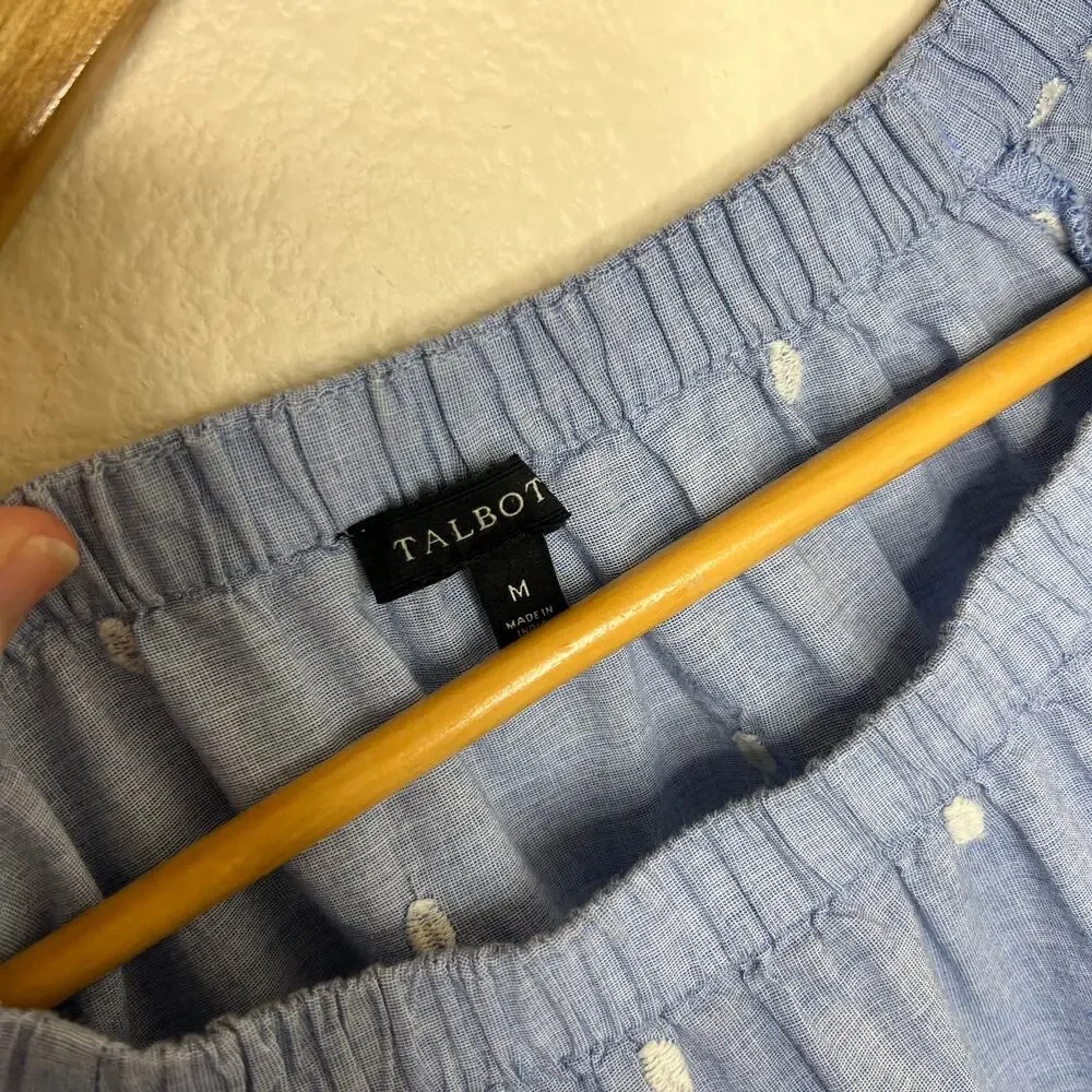 Talbots Light Blue Off Shoulder Embroidered Eyelet Top Medium - Picture 2 of 9